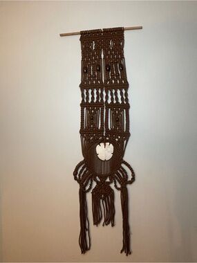 Vintage Macrame Wall Hanging with Sand Dollar Accent